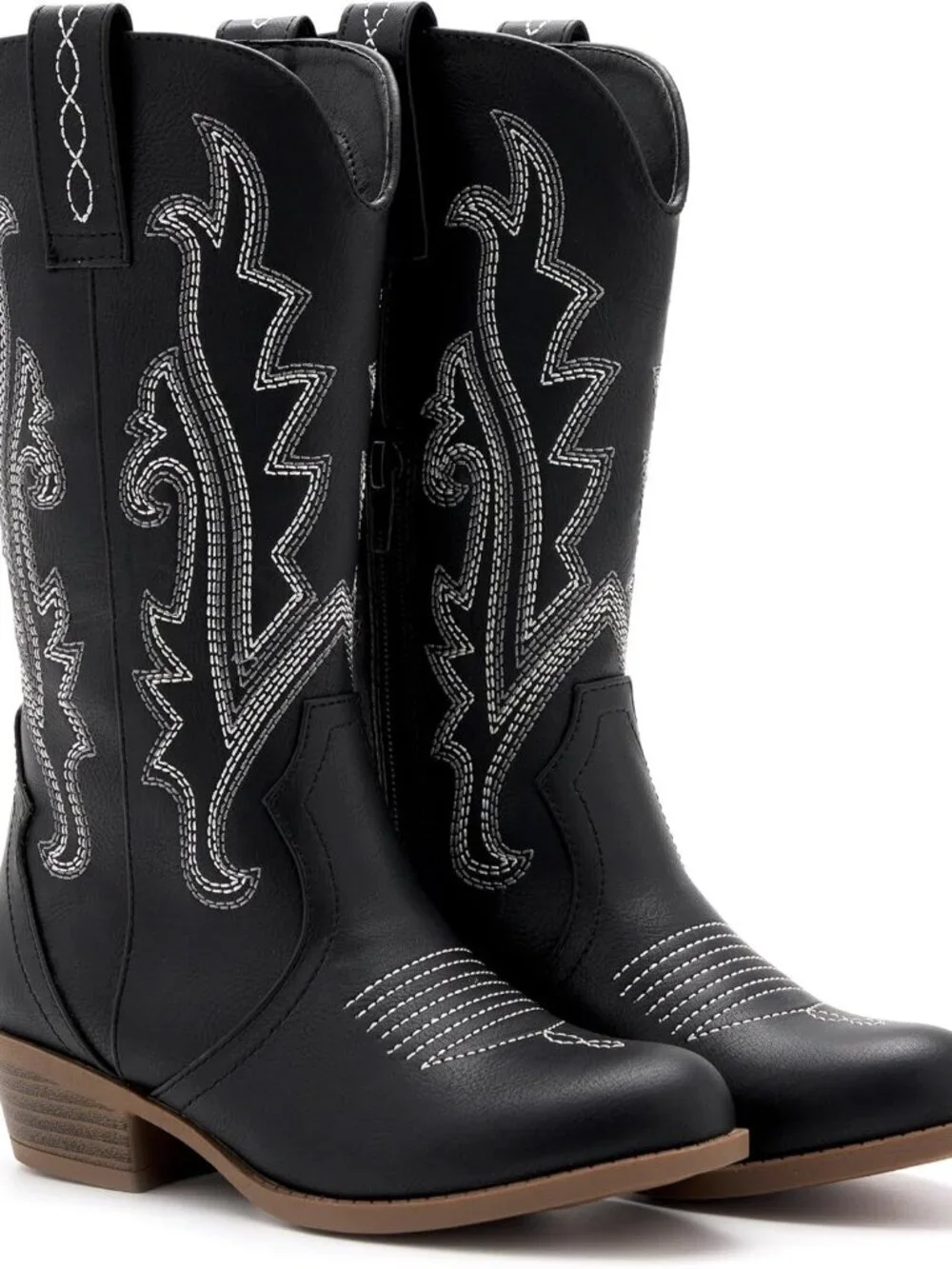 Girls Black Embroidered Cowgirl Stylish Girls Mid Calf Riding Kids Shoes Boots